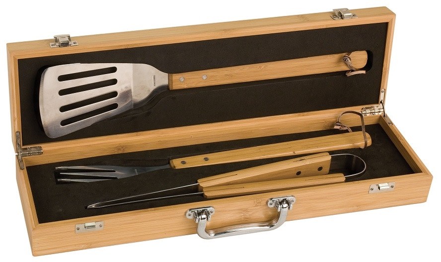Laser Pics and Gifts: 3 Piece Bamboo BBQ Set in Bamboo Case - Laser Pics & Gifts